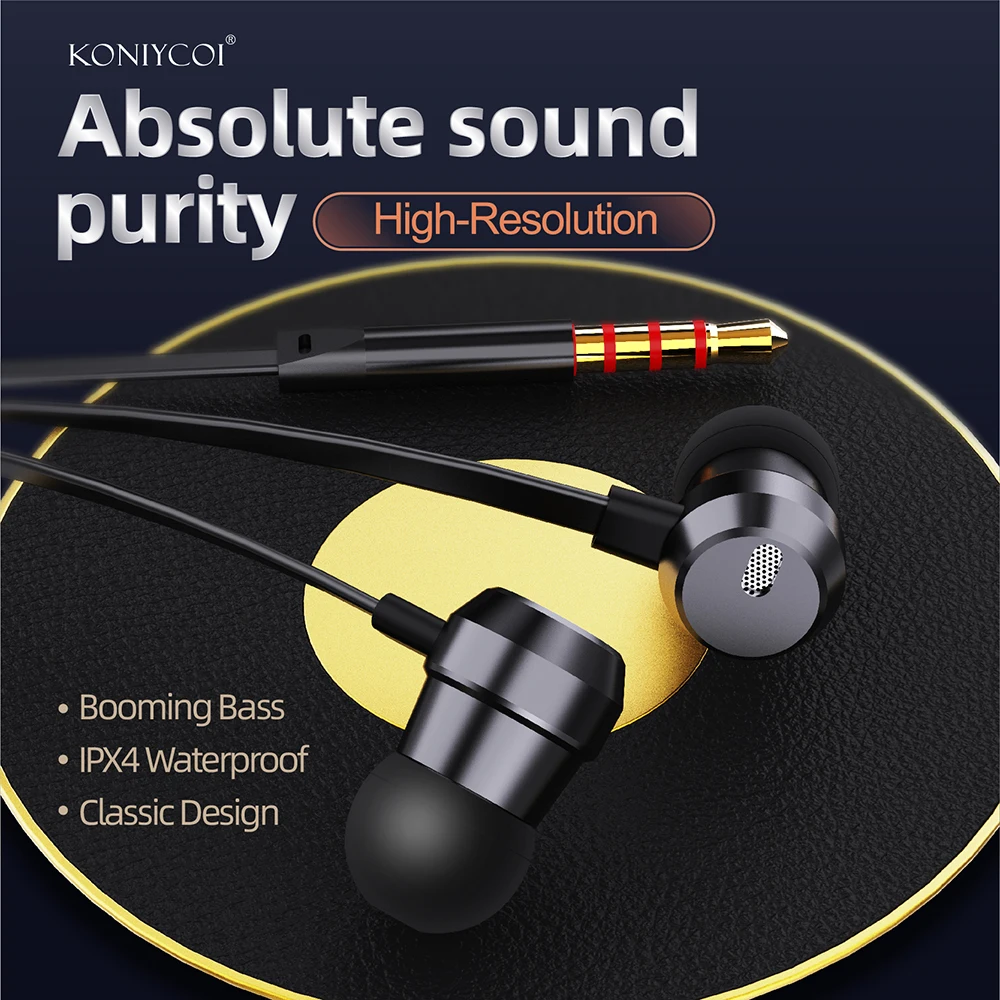 koniycoi kj866 fancy metal earphones flat cable volume control