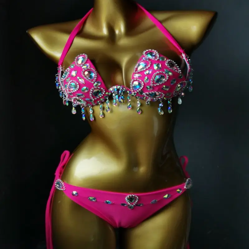 New Sexy Beach Nightclub Steel Bracket Hard Cup Bikini Diamond Swimsuit