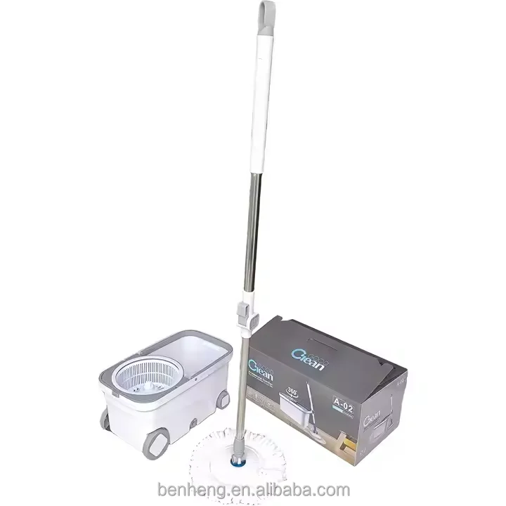 360 Rotary Microfiber Mob Set Steel Pole with Bucket and Wheels, Hands-Free Floor Cleaning Spinning Mop, Hot Sale in Brazil
