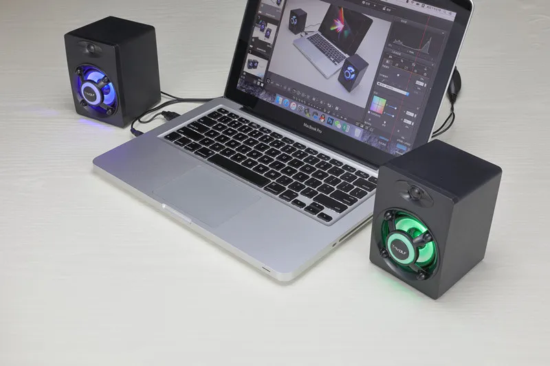 USB Speaker LED Rainbow Light Computer Gaming Speakers Lounder for Desktop Laptop Color Light Wireless Wired Pc Computer Speaker