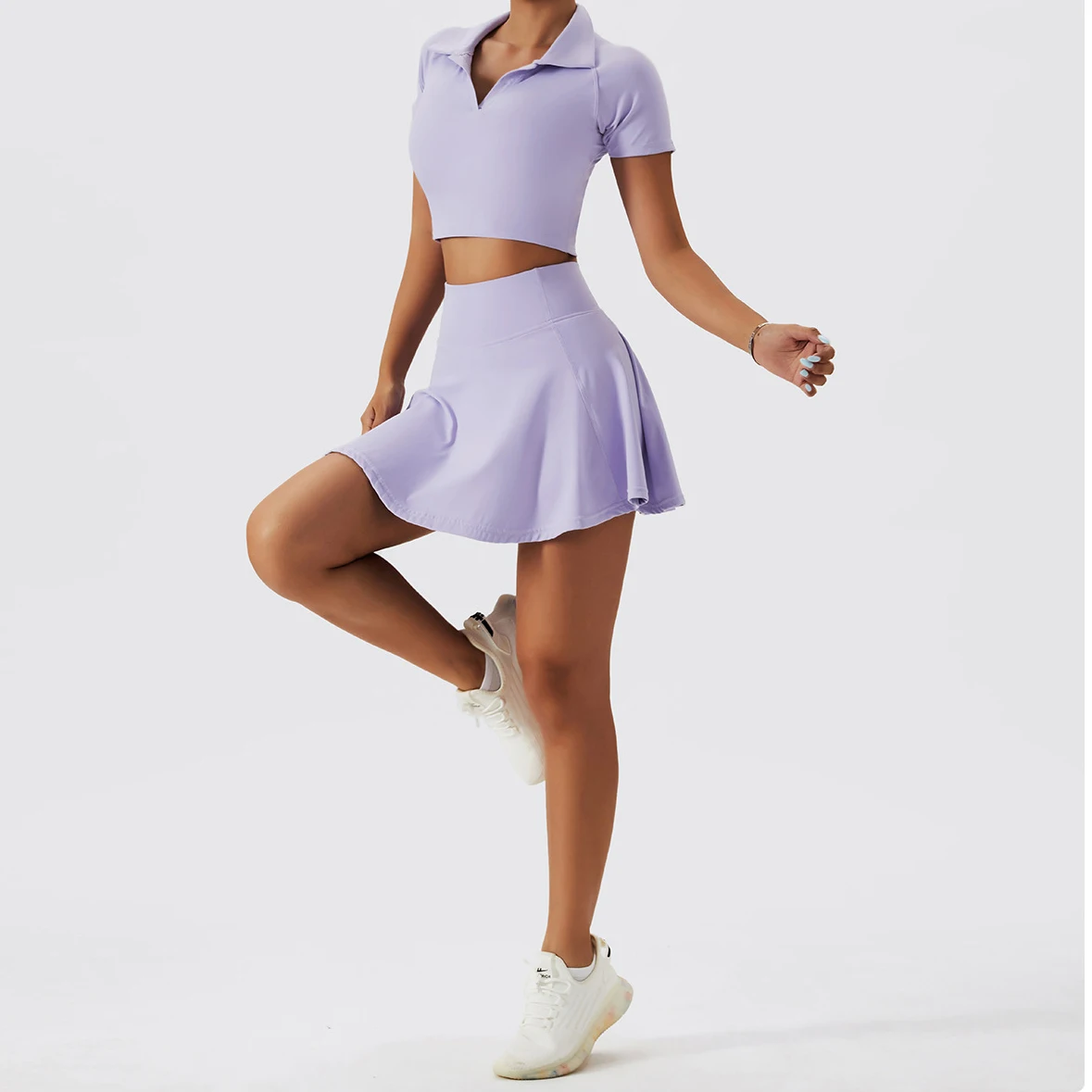 YIYI Naked Feeling Polo Tops Golf Sets For Women 2 In 1 Skirts Quick Dry Tennis Fashion Sets Girls Tennis Skirt Two Piece Sets