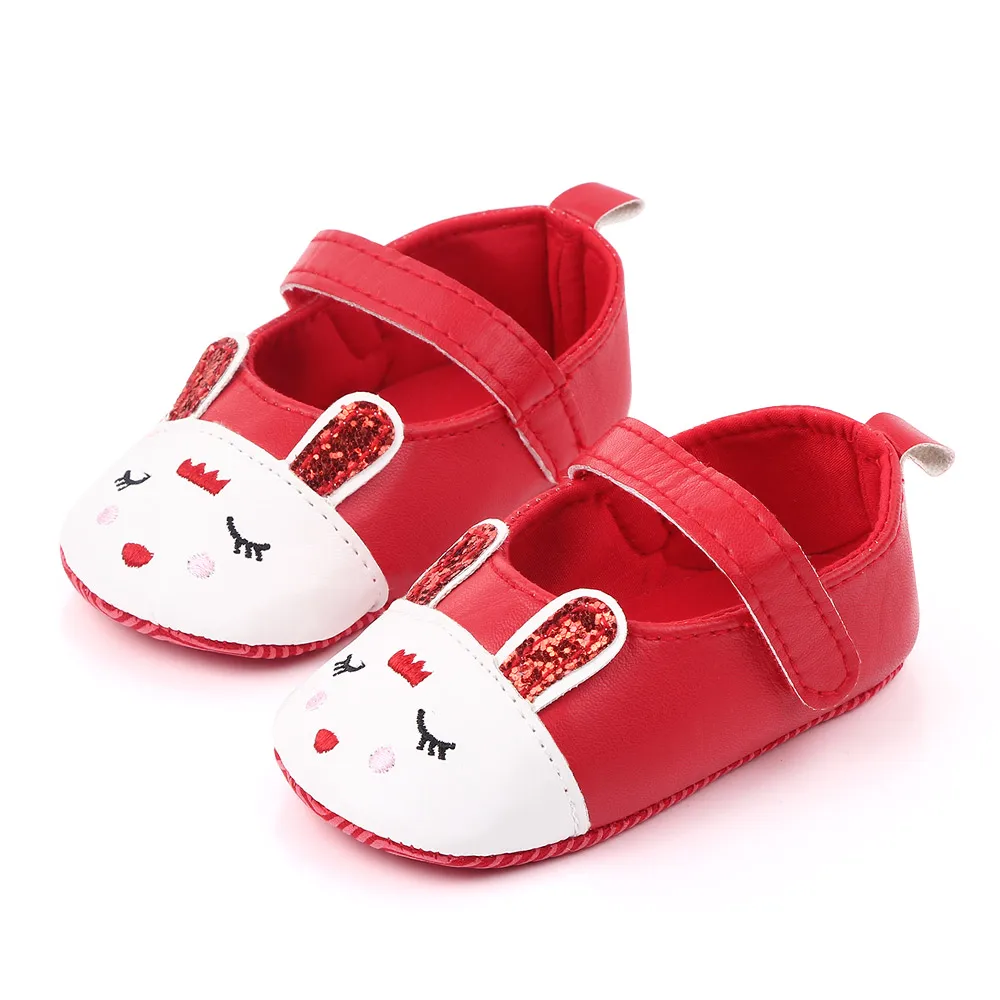 Cartoon Rabbit PU Leather Shallow Mouth Baby Girls Princess Shoes Soft Soled Toddler Shoes factory