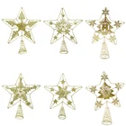 High Quality Metal Christmas Decorations Golden Sparkle Small Snowflakes Embellishment Christmas Tree Topper Star