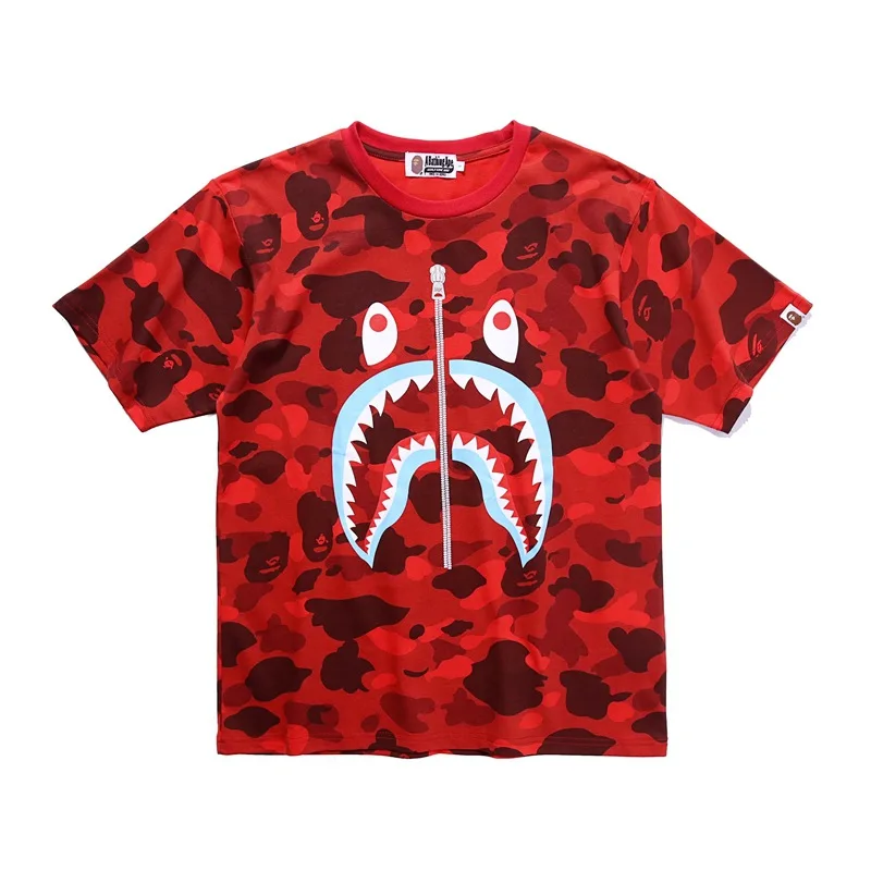 Big Mouth Shark Ape Bape Camo Casual T Shirt Tees Unisex with Round Neck Short Sleeve