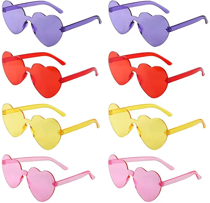 20 Pairs Heart Shaped Rimless Sunglasses Transparent Candy Color Frameless Glasses Trendy Eyewear 10 Colors 