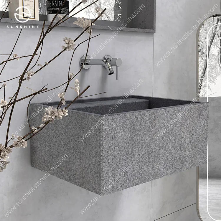 China Factory Black Granite Wall Mounted Sinks Stone Boards Jointed Wash Basin