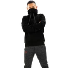 Black Men Black Plain Fleece Black Custom Printing Logo Pullover Sweatshirt With Face Cover Men Masked Hoodies