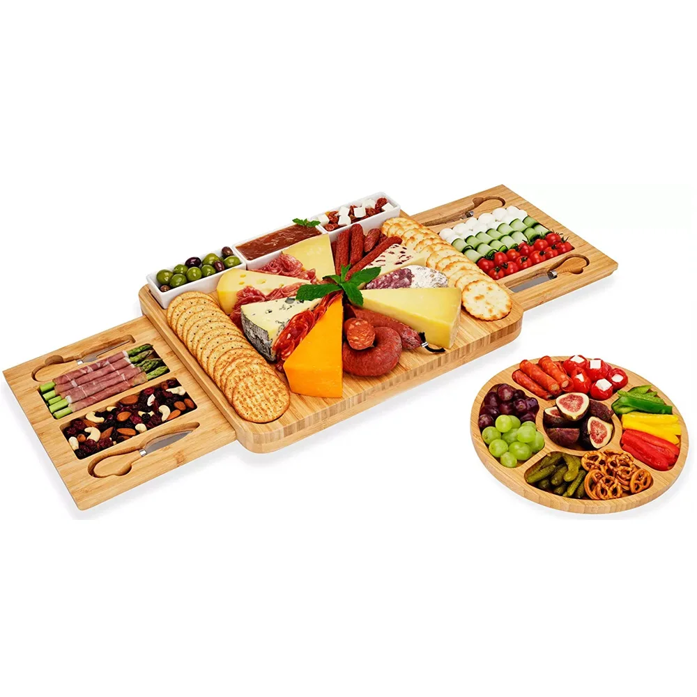 product large rectangle bamboo cheese board knife set eco friendly durable sustainable dishwasher safe chopping blocks for home kitchen-13