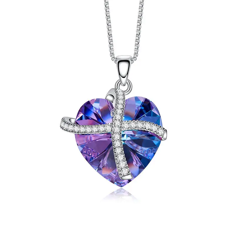 CDE N1792 Fashion Copper Alloy Necklace Heart Cut Crystal Wholesale Jewelry Rhodium Plated Love Pendant Necklace For Women
