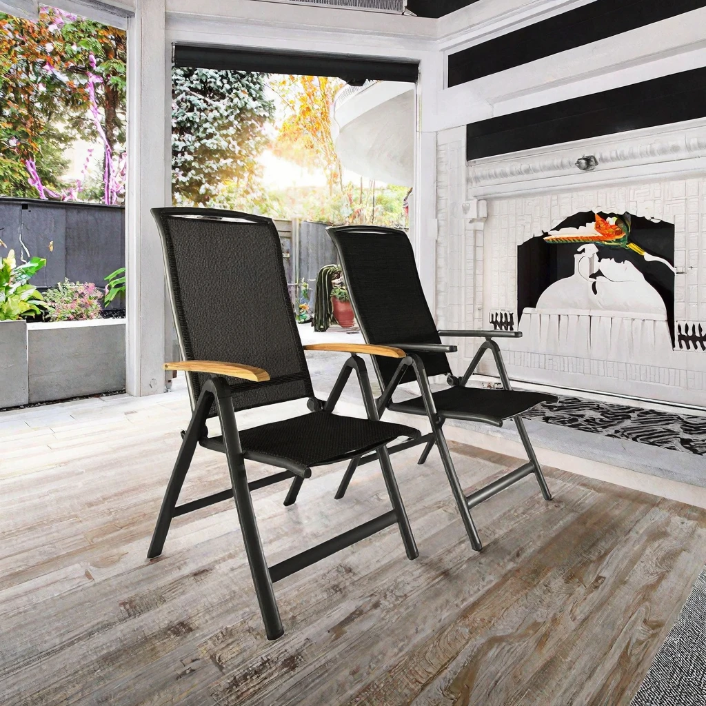 Luxury Six-Positions Aluminum Folding Chair with Wooden Grain European Design Outdoor Adjustable Beach Furniture Metal Material manufacture