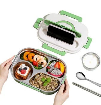 wholesale custom logo large capacity 2400ML green Stainless Steel Bento Lunch Box with soup bowl