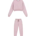2021 Custom Logo Wholesale For Women Crop Top Hoodie And Jogging Pants Set Crop Top And High Waist Pants