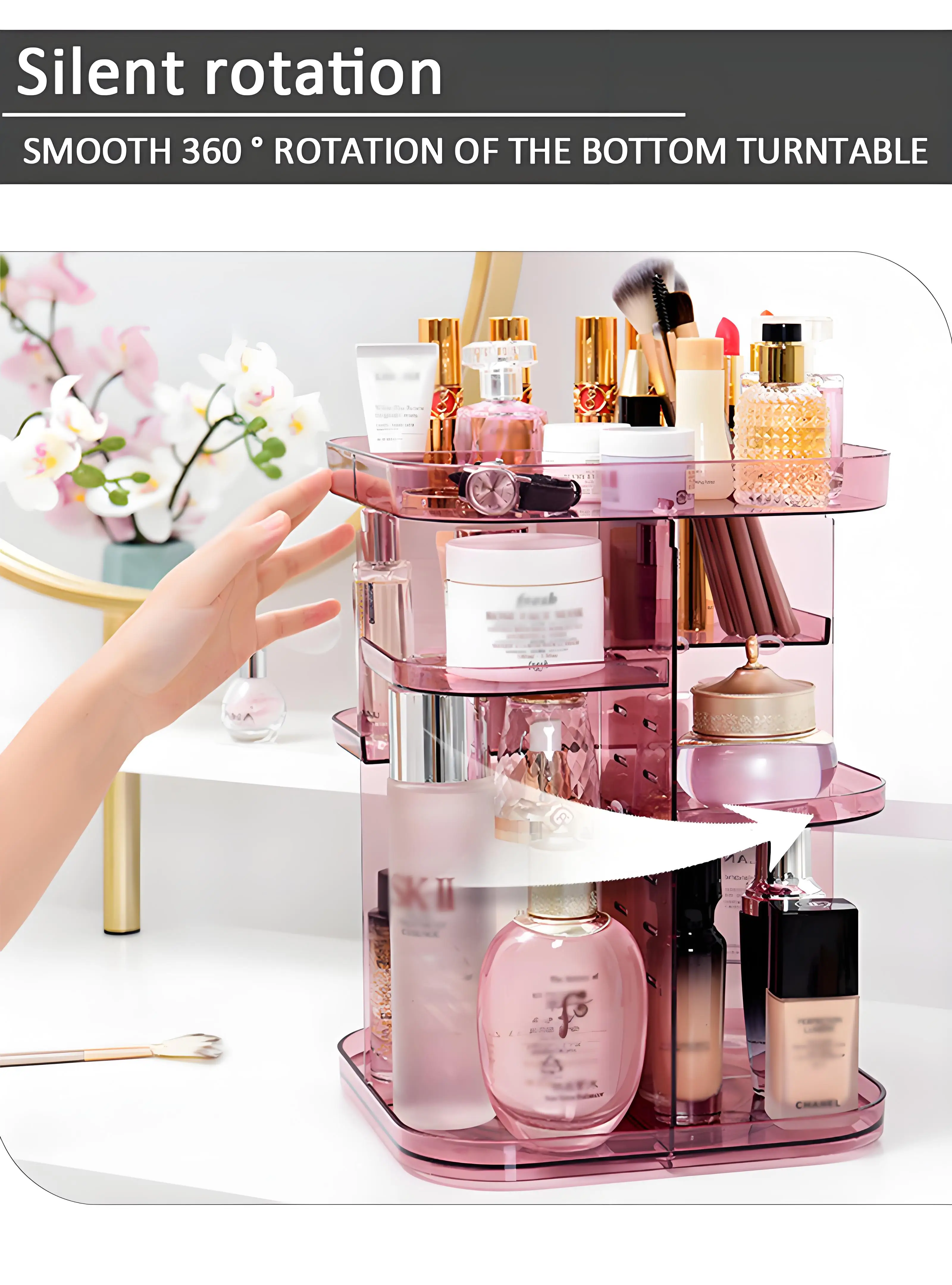 product hot sale 360 degree rotating transparent environmentally friendly ps plastic adjustable cosmetic make up brush organiser-6