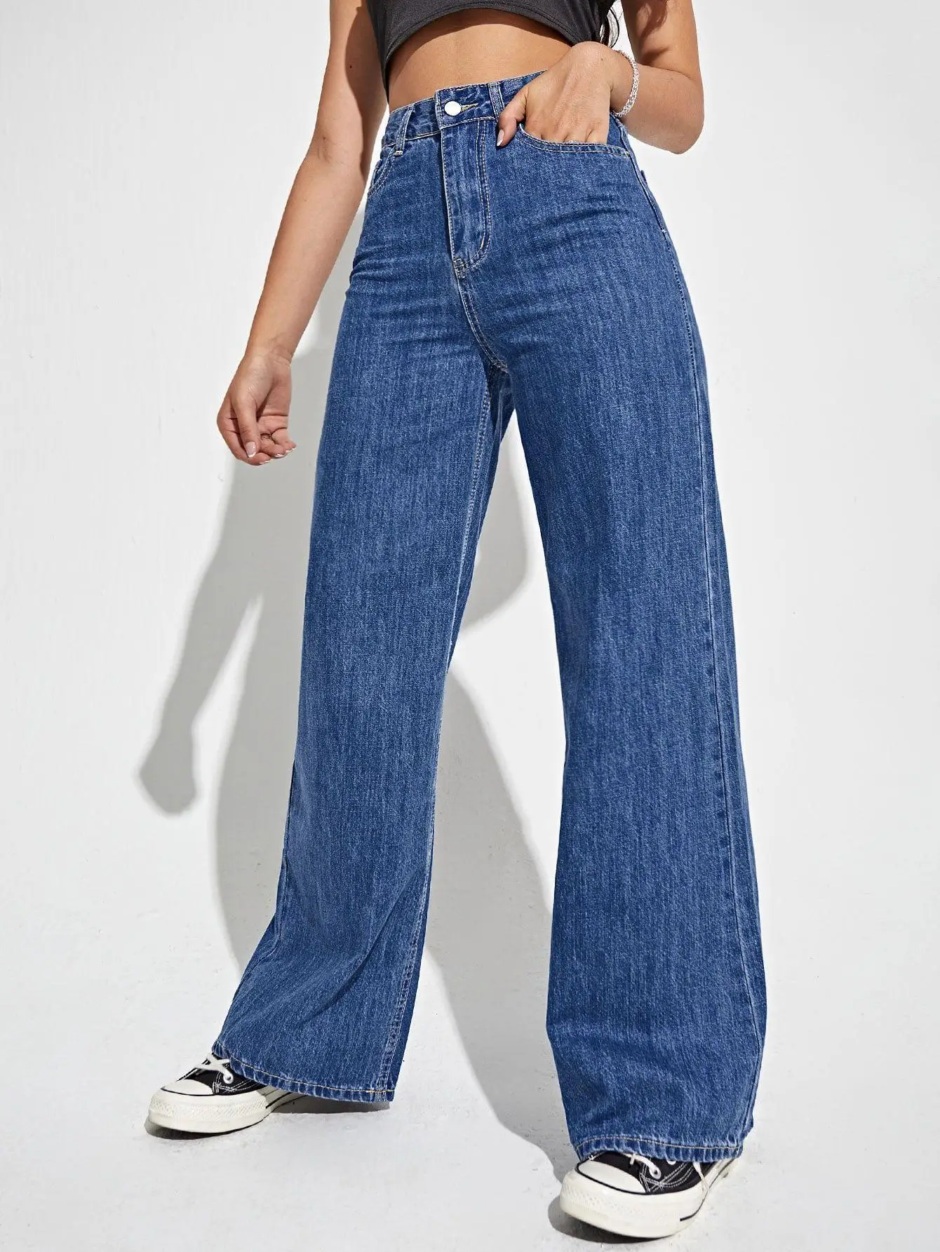 Casual Wide Leg Pants Woman High Waist Loose Straight Denim Pant Oversize Long Trousers Women 9860