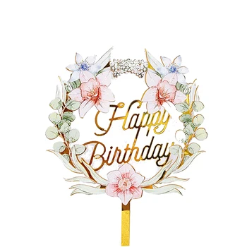 Hot Selling Crafted New Design Flower Acrylic Happy Birthday Cake Topper Birthday For Happy Birthday Cake Decorations