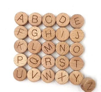 Wholesale 15mm Natural Beech Wood Round Alphabet Beads DIY Alphabet Wooden Bead Letter Bulk For Baby Name Letter