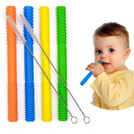 Silicone toy Baby Teether Tubes Soft Silicone Teething Straws for Babies Infants BPA Free Hollow Teething Tubes