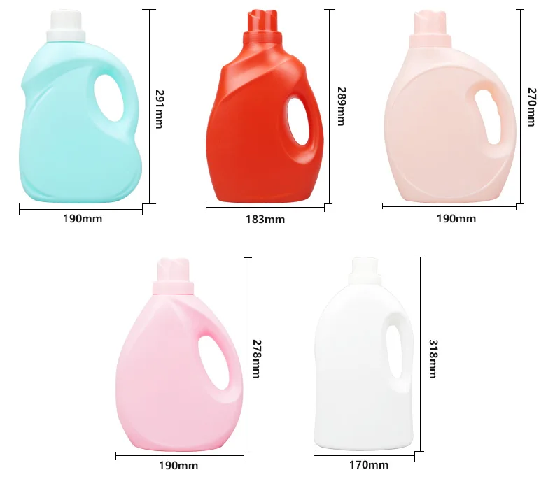 Customizable 2000ml 2L White Red Square Empty HDPE Detergent Plastic Laundry Liquid Packaging Bottles for Liquid Soap manufacture