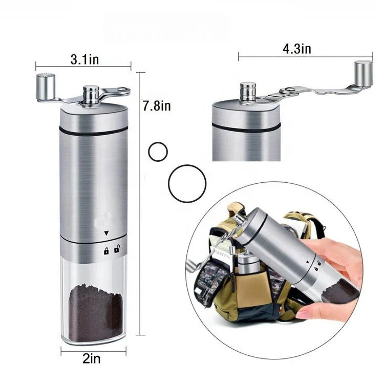  New Arrivals High Quality 304 Stainless Steel Adjustable Ring Coffee Mill Grinder Manual Mini Portable Coffee Grinder