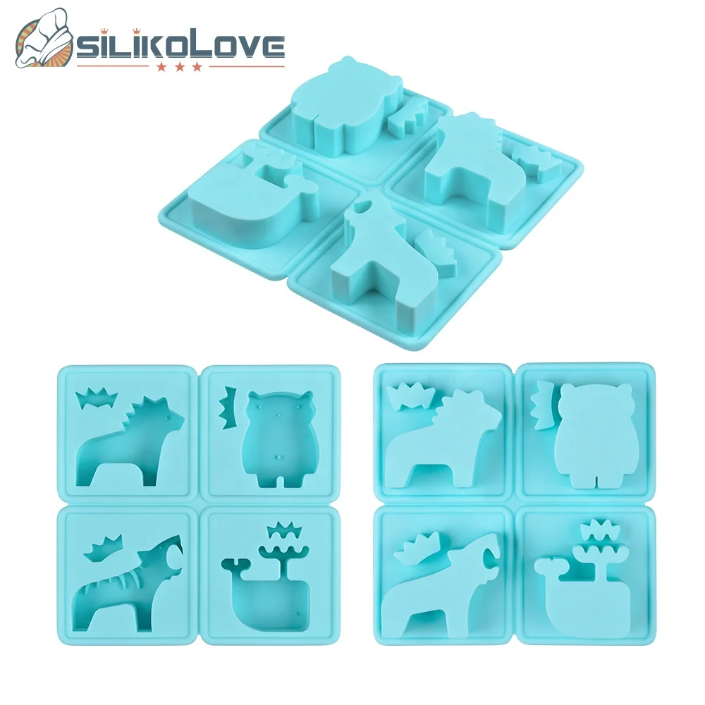 Multi shape tiger bear whale horse soap silicone making mold wax tools ice cube tray mold