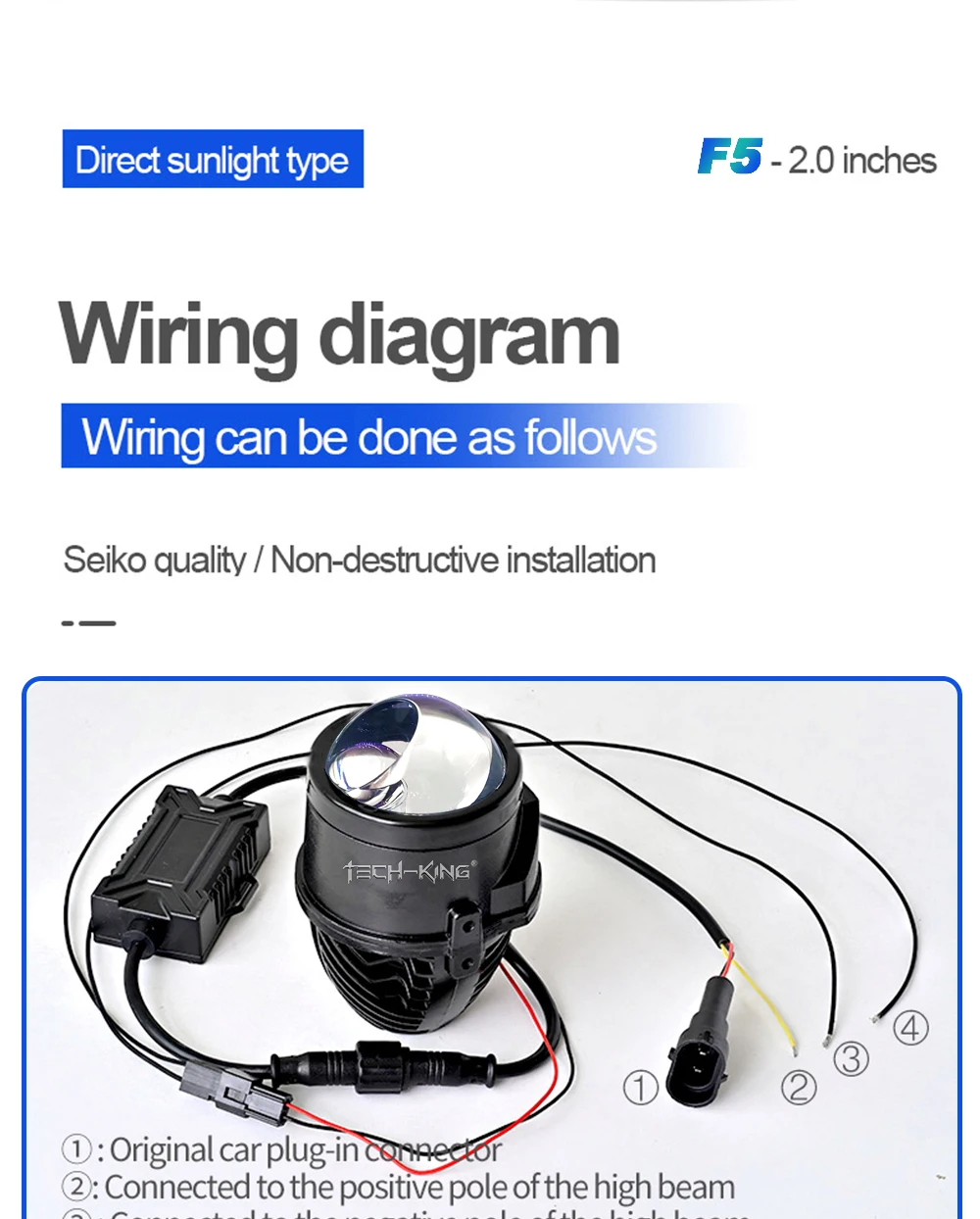 TECH-KING Automobile 2-inch 12V universal LED three-light matrix projector fog lamp for Toyota Nissan laser lens fog lamp