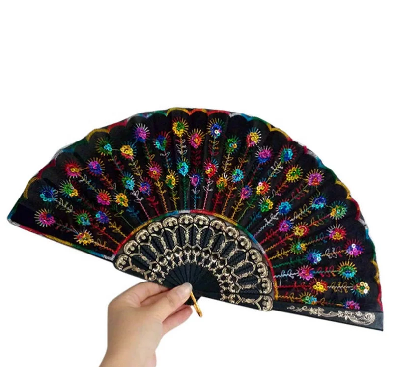 New Black Chinese Vintage Folding Lace Hand Fan Costume Party Fancy Dress 
