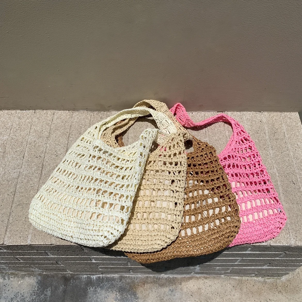 Wholesale Handmade Woven Tote Beach Handbag Straw Shopping Crochet Bag for Ladies