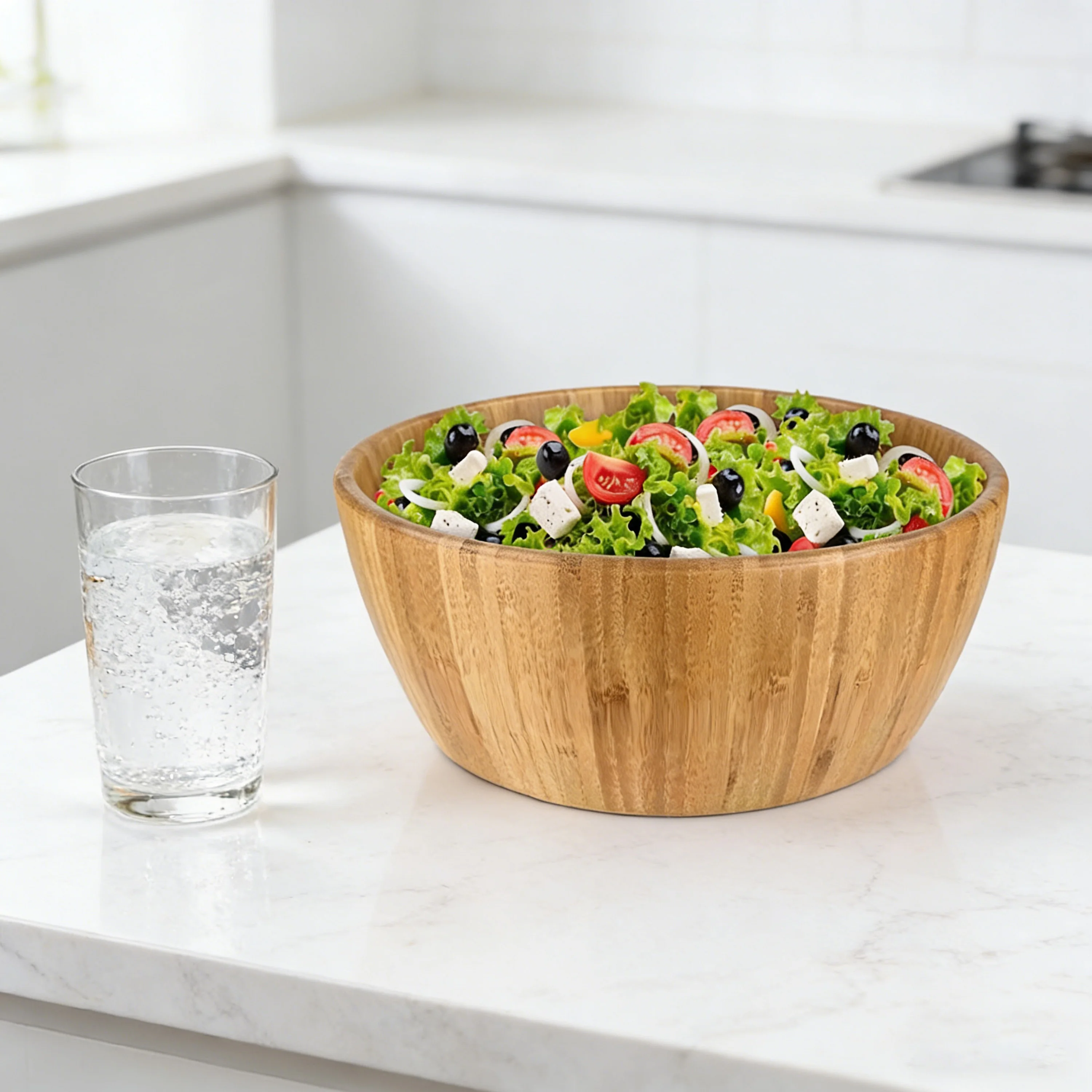 product bamboo salad bowl large round wooden serving bowl for salad fruit popcorn snacks mixing bowl for kitchen rustic farmhouse decor-3