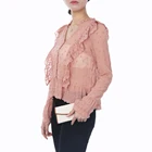 Blouses Woman Shirt Sweet Ladies See Through Sheer Lace Chiffon Ruffled Long Sleeve Blouses For Women