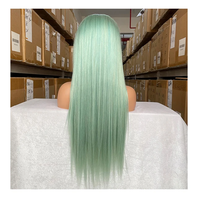 Mint Green Human Hair Lace Front Wig Straight 13x4 Transparent Hd Lace Frontal Wig Glueless Human Hair Wigs For Black Women