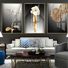 Art Golden Abstract Leaf Flower Hand-painted Canvas Art Crystal Porcelain Painting