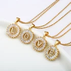 Initial Necklace Trendy Copper Gold Plated Cubic Zircon 26 Initial Letter Pendant Necklace For Girl