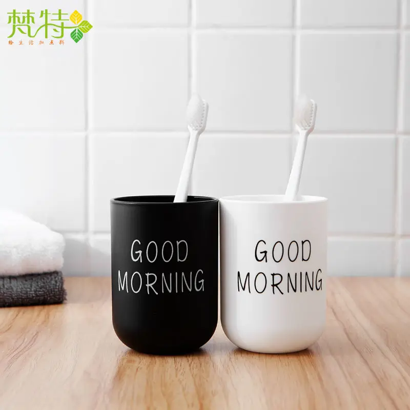 Bathroom Plastic Good Morning Cup Round Toothbrush Toothpaste Rack Cup Travel Washing Cup Bathroom Accessories