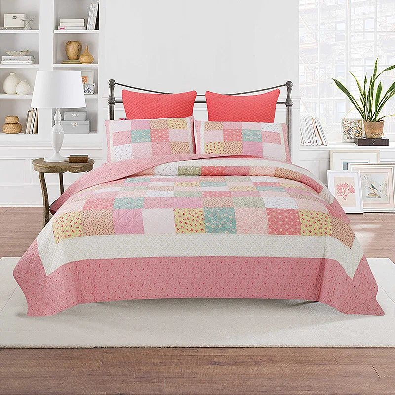 Wholesale Embroidered Cotton Fancy Quilt Bedspread Lined Bed Sheet Cover Set Patchwork Hotel&Home Luxury Bedding Set With Pillow