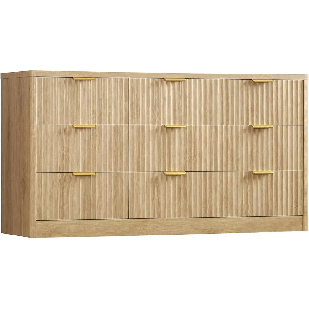 product nu deco fluted modern dresser 9 drawers 63 wide wood with metal handles mdf panel for bedroom living room storage-0