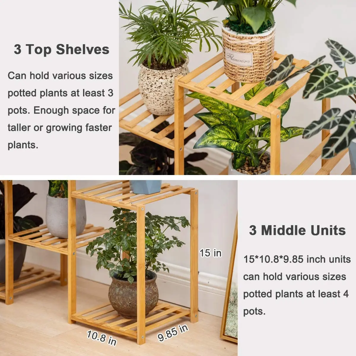 Custom Bamboo Wood Ladder Plant Stand 3-tier Foldable Organizer Flower Display Shelf Rack For Home Patio Lawn Garden