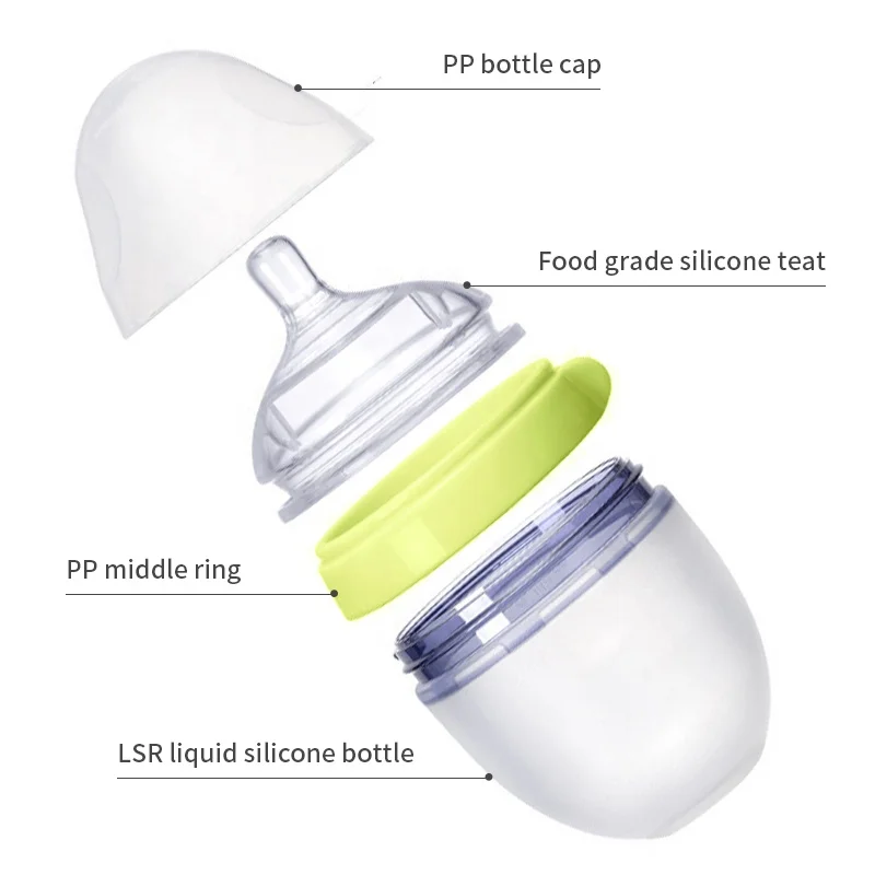Wellfine Custom BPA Free Newborn Wide Neck Ergonomic Milk Bottle Nipple Water Baby Set Feeding Plain Baby Bottle