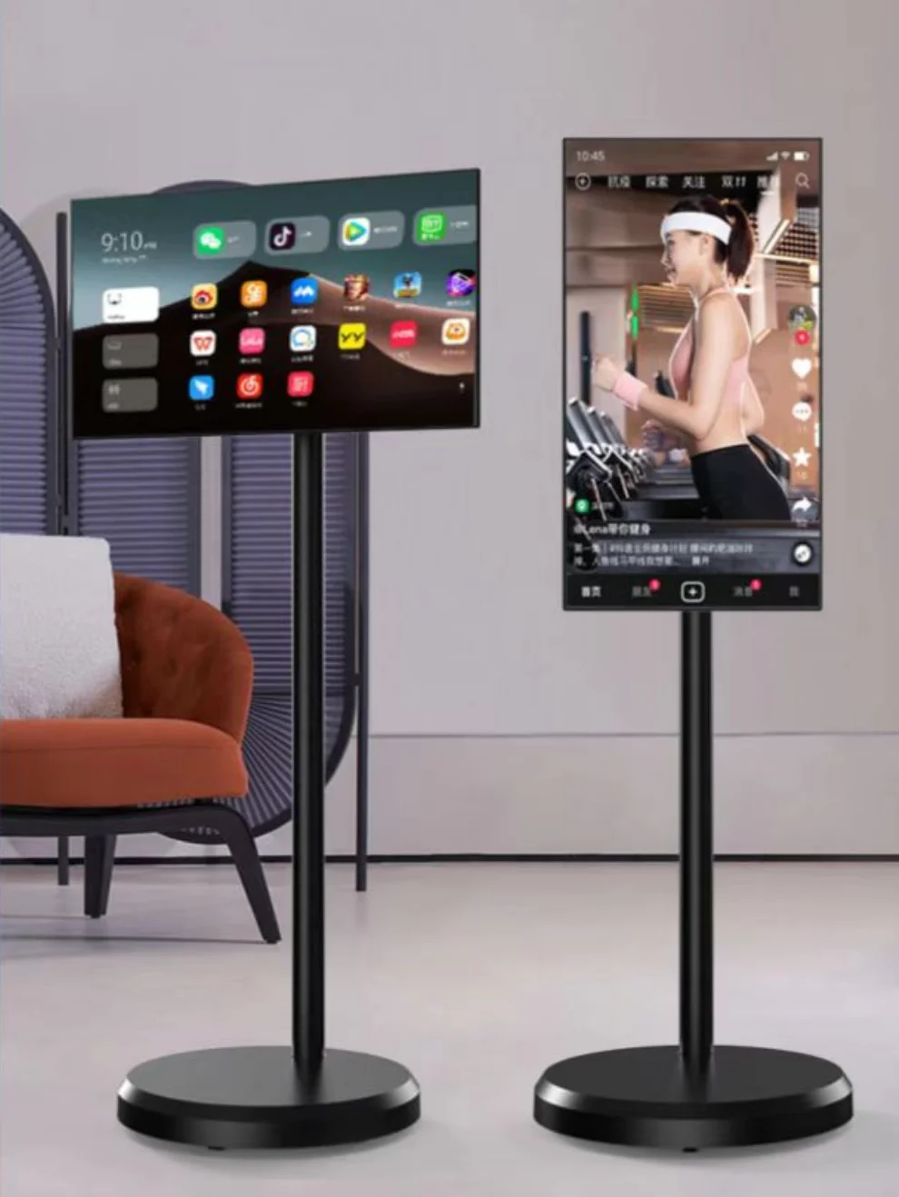product 238 inch battery power android in cell touch screen gym gaming live room smart tv with removable scroll digital stand display-9