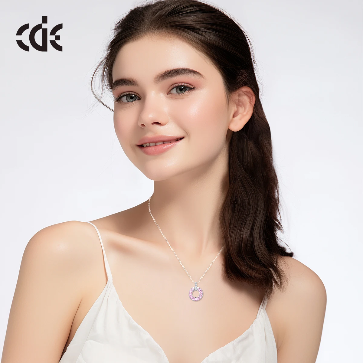 CDE WYN2 Fine 925 Sterling Silver Jewelry Necklace Wholesale Rhodium Plated Chain Pink 5A Cubic Zirconia Pendant Necklace