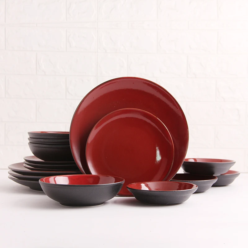 red ceramic dinnerware