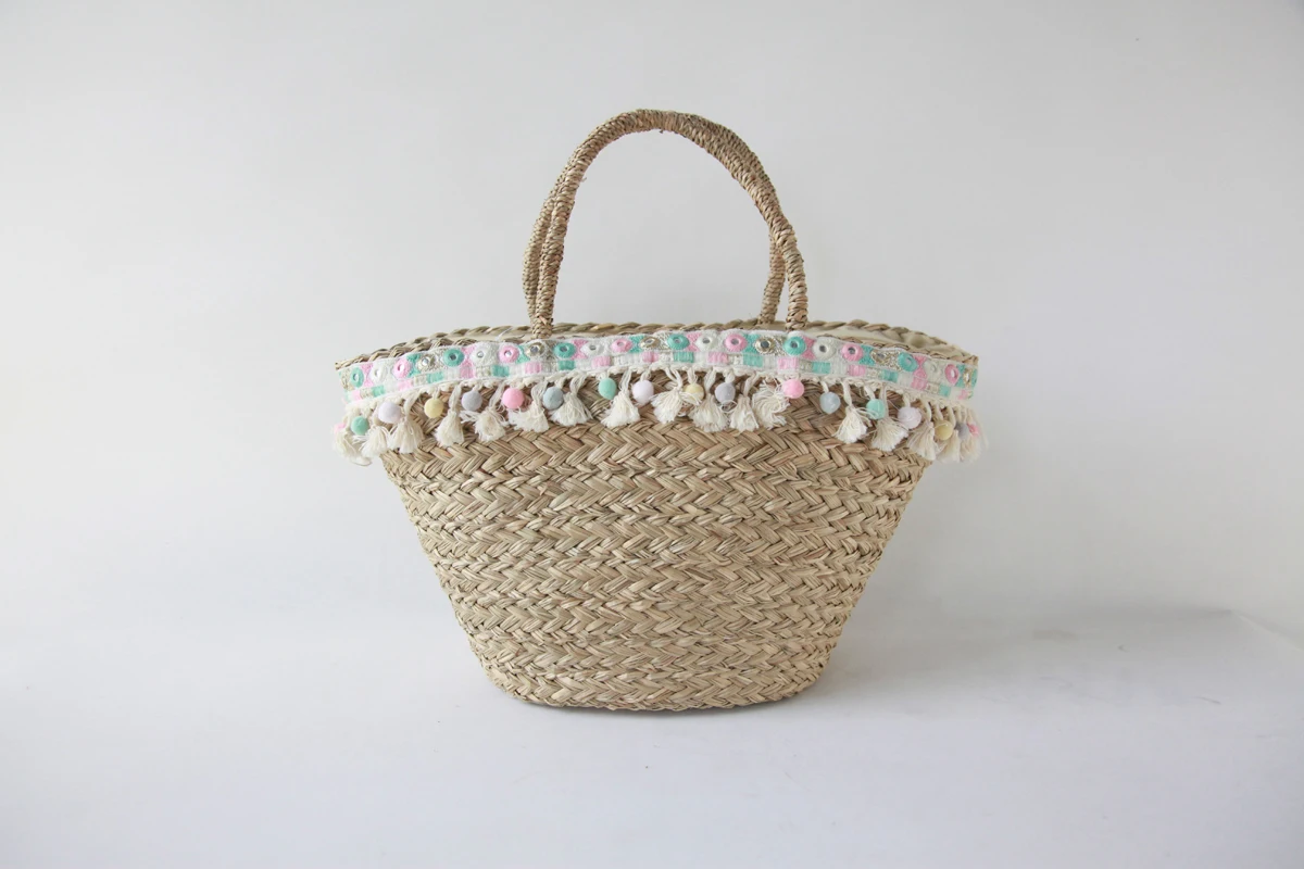 Wholesale raffia straw cooler custom mesh beach bag travel tote beach bag