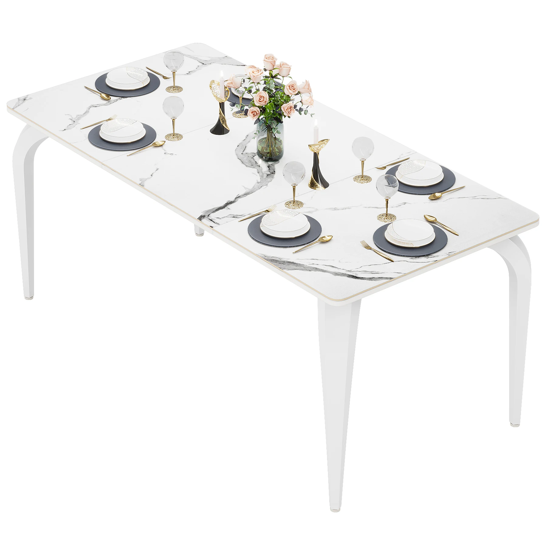 Custom Made In China Ultra Square Wood White Marble Modern Dining Table