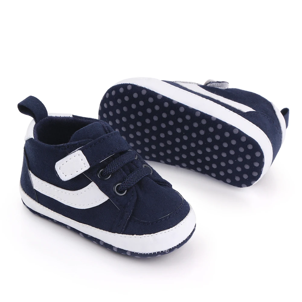 Spring and Autumn New 0-12 Months Baby Boys Solid Color Striped High Top Casual Walking Shoes manufacture