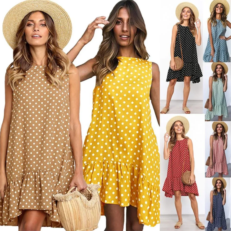 Women Summer Dress Polka Dot Chiffon 