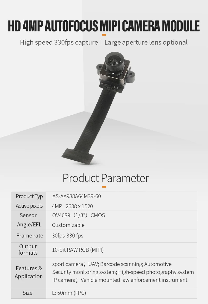 DGZX 1/3 Inch CMOS Sensor 4MP 1520P 2K 1080P 720P 30/120/180fps OV4689 Auto Focus Mini MIPi Camera Module插图 DGZX 1/3 Inch CMOS Sensor 4MP 1520P 2K 1080P 720P 30/120/180fps OV4689 Auto Focus Mini MIPi Camera Module插图