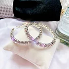 Cz Earrings 925 Sterling Silver Post 5.5cm Big Circle Shiny Cz Crystal Hoop Earrings Rhinestone Hoop Earrings