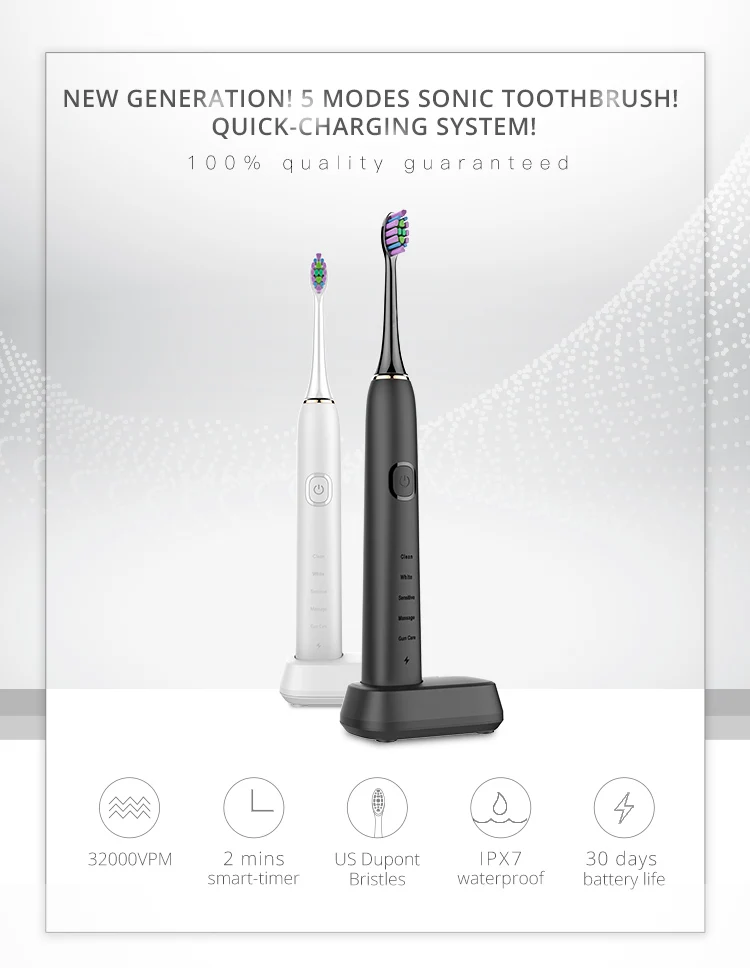 5 Modes Eco Rechargeable Travel Ultrasonic Vibration Electronic Automatic Sonic Electric Toothbrush