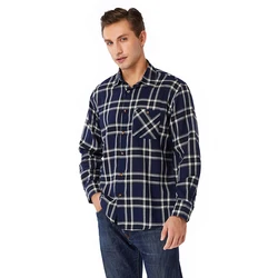 Custom OEM logo design shirt 100% cotton button down curved hem long sleeve plaid shirts for men