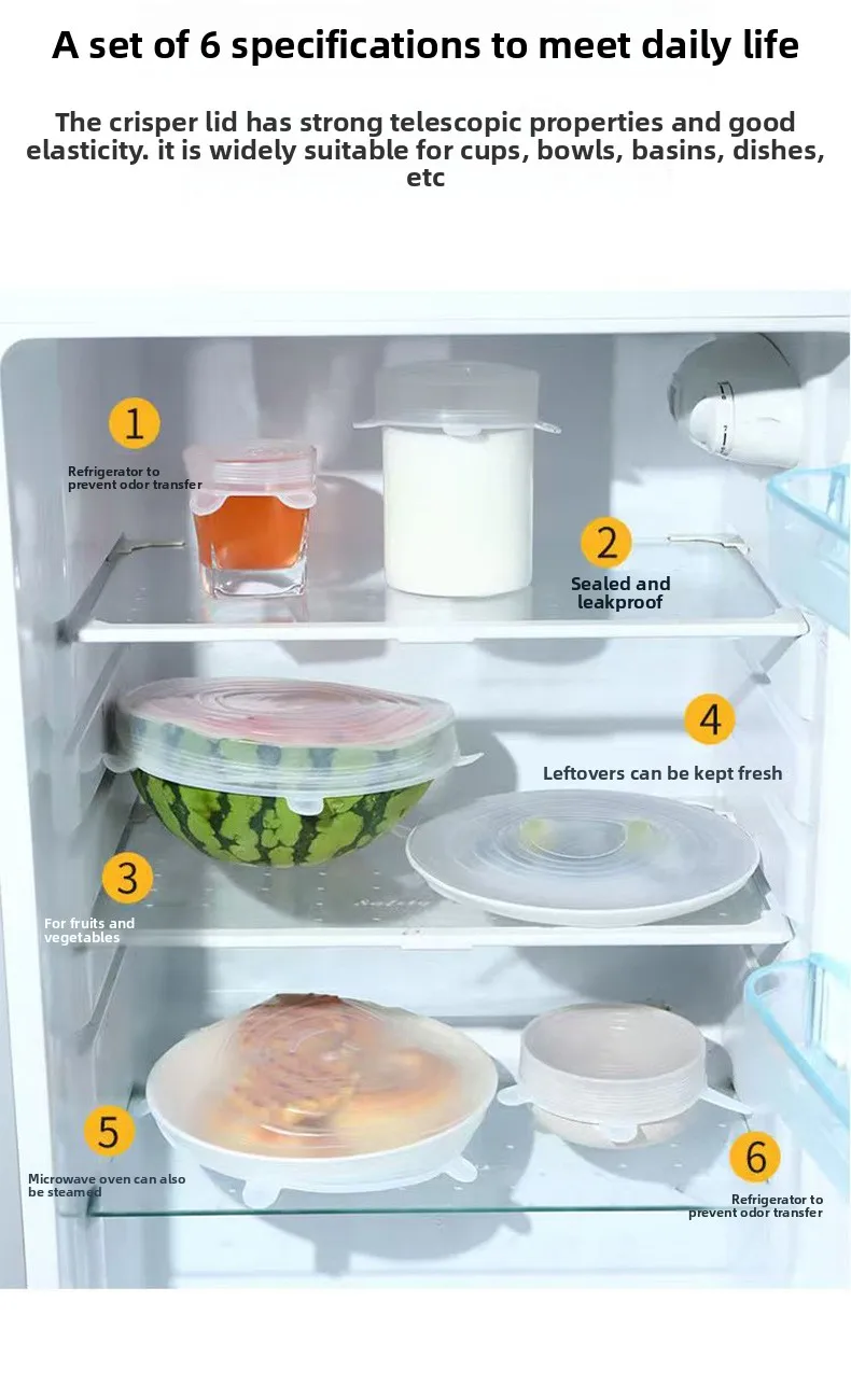 6-Piece Set Transparent Food-Grade Silicone Fresh-Keeping Bowl Cover Stretchable Fruit Specialty Tools for Fresh-Keeping manufacture