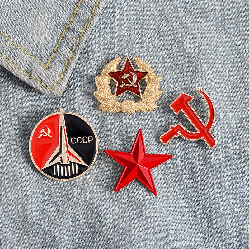 New Retro USSR Symbol Enamel Pin Red Star Sickle Hammer Cold War Soviet CCCP Brooch Gift icon Badge lapel pin For Coat